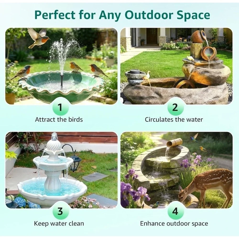 Solar Fountain Pump for Bird Bath, 8W Solar Water Fountain Pump with Dry-Run ...